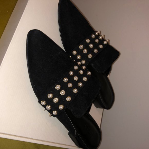 FOREVER 21 Pearl Studded Black Flats - Picture 2 of 3